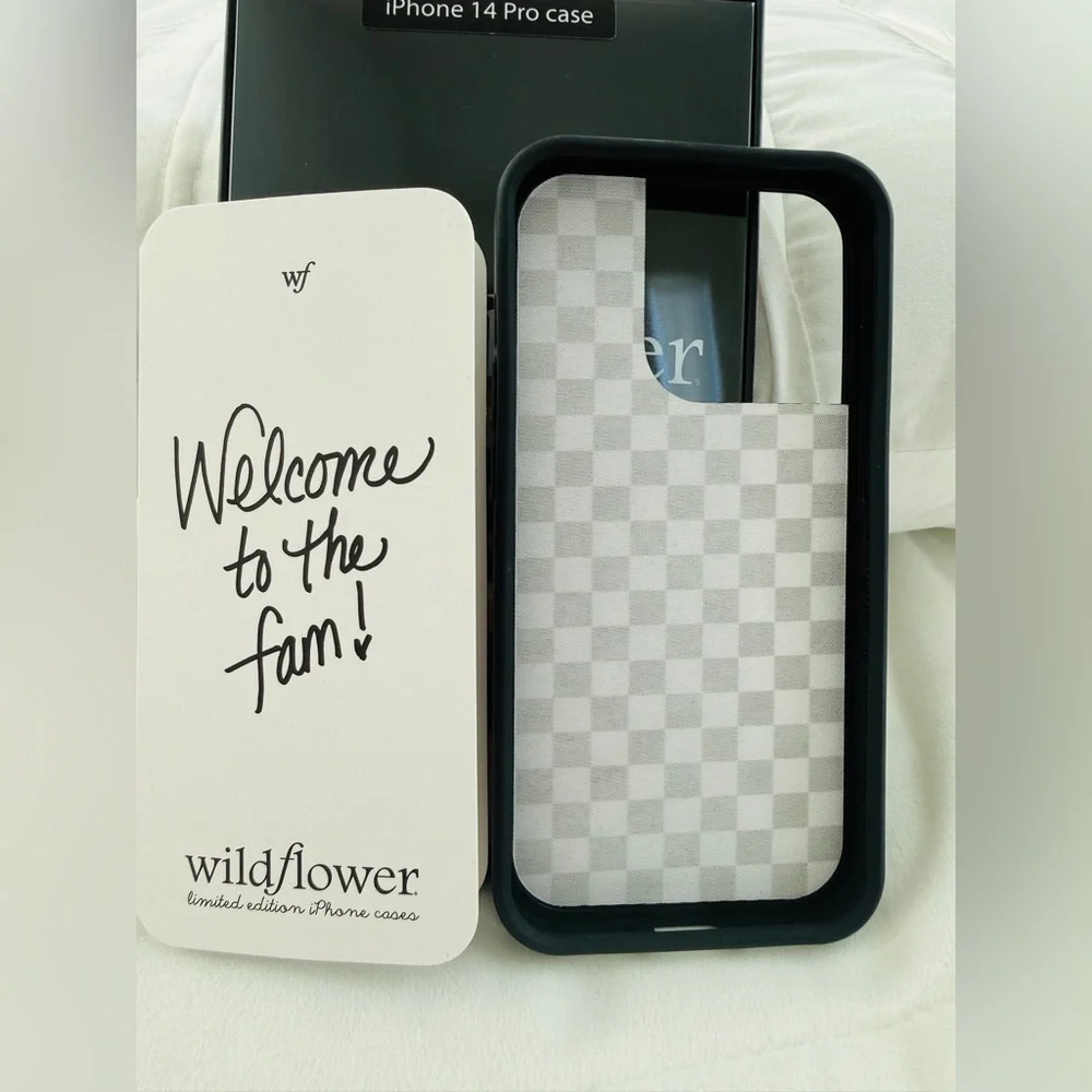 Wildflower iPhone 14 Pro Case Brown Checkerboard Trendy Viral Style Giftable